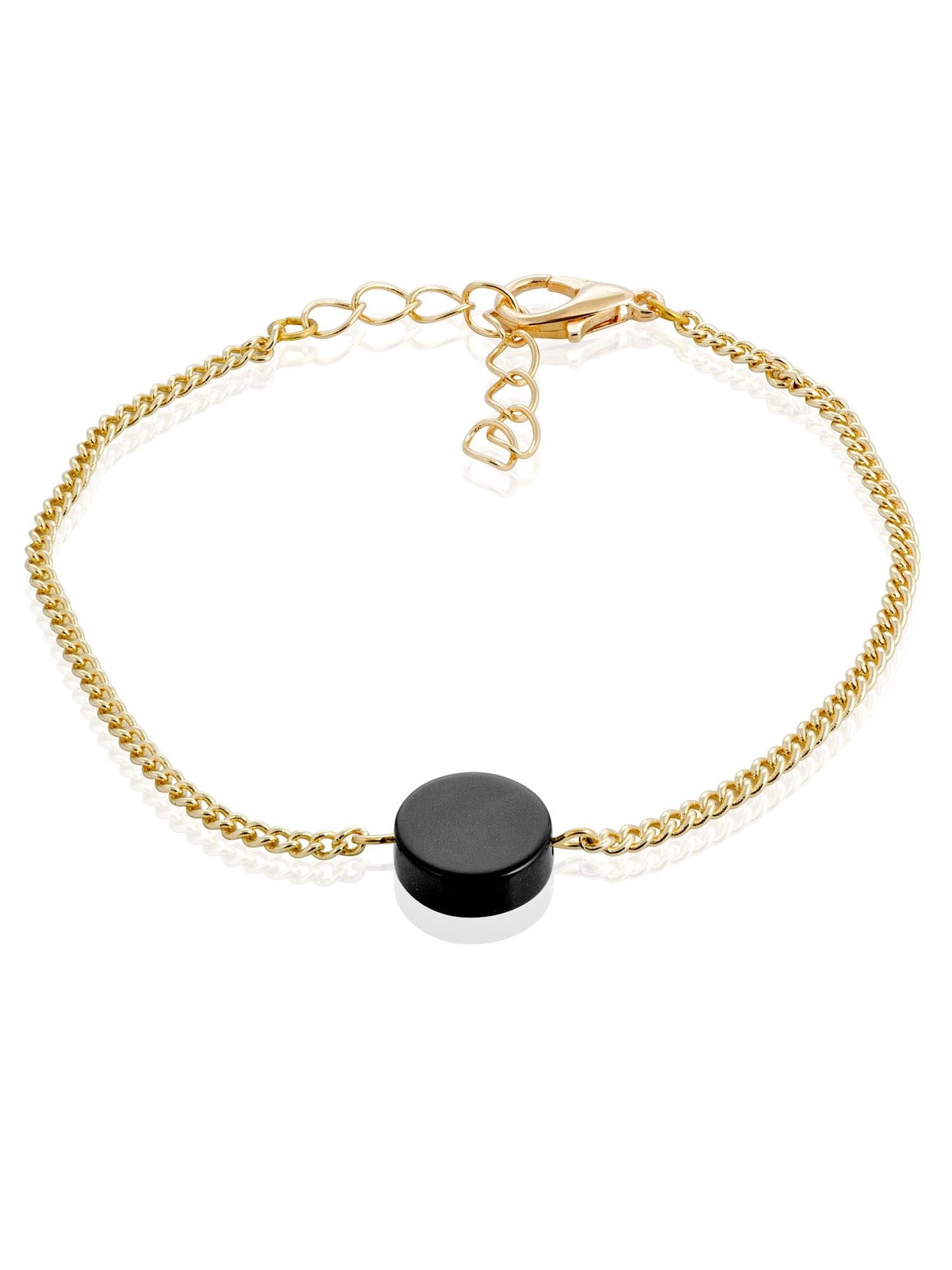 Gold Chain Bracelet, Minimalist Gemstone Bracelet, Dainty Onyx Charm, Adjustable Hand Chain, Y2K Protection Jewelry, Gift for Her, Stack