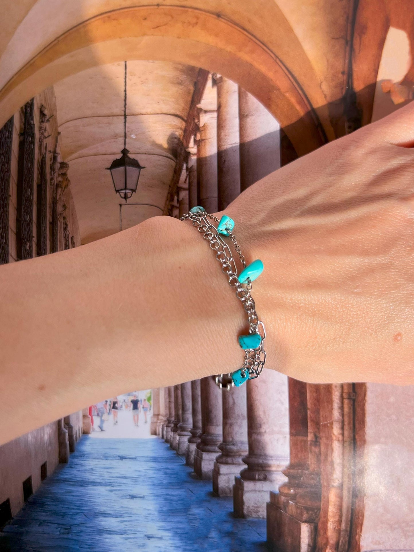 Silver Turquoise Bracelet, Handmade Boho Charm Jewelry, Summer Style Birthstone, 16th Birthday Gift, Something Blue, Bohemian Bracelet