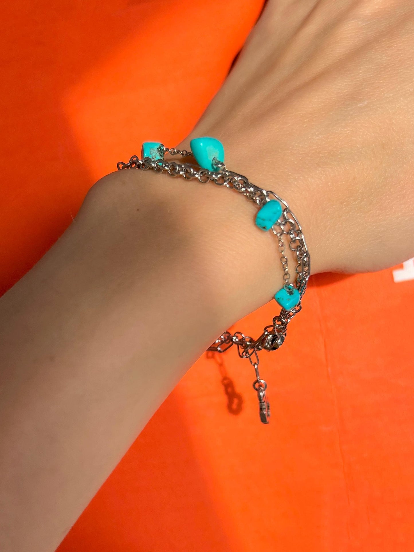 Silver Turquoise Bracelet, Handmade Boho Charm Jewelry, Summer Style Birthstone, 16th Birthday Gift, Something Blue, Bohemian Bracelet