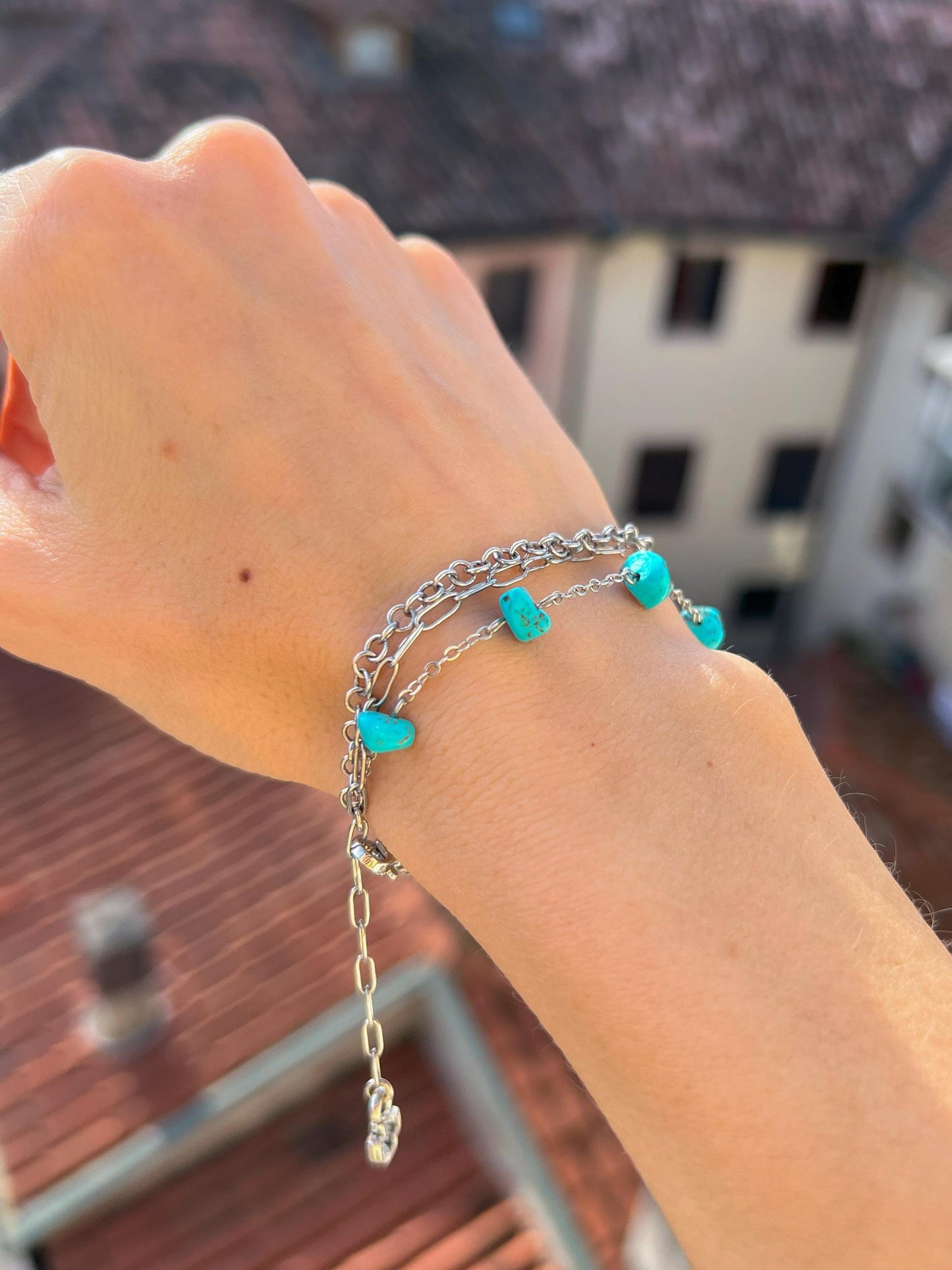 Silver Turquoise Bracelet, Handmade Boho Charm Jewelry, Summer Style Birthstone, 16th Birthday Gift, Something Blue, Bohemian Bracelet