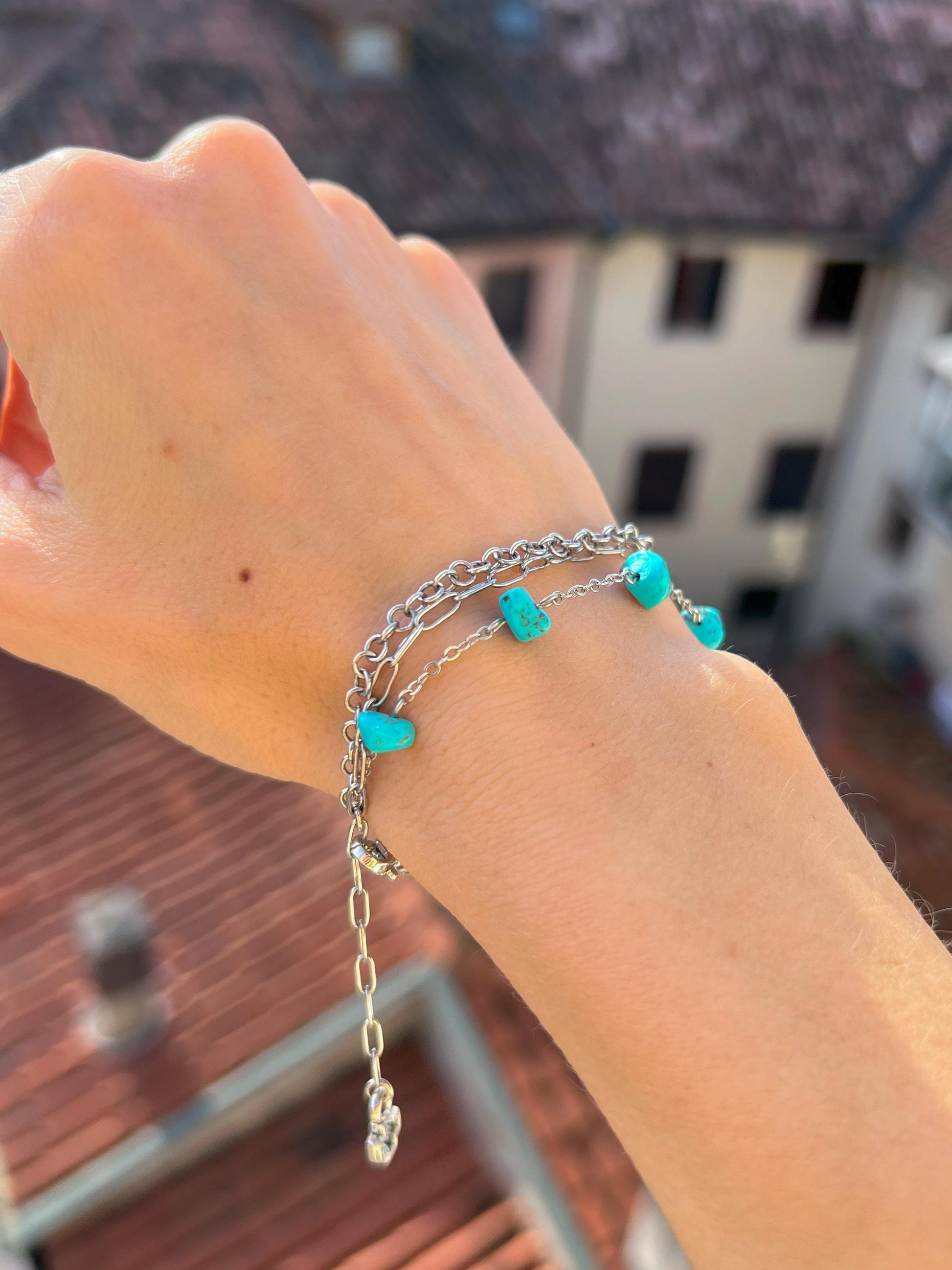 Silver Turquoise Bracelet, Handmade Boho Charm Jewelry, Summer Style Birthstone, 16th Birthday Gift, Something Blue, Bohemian Bracelet