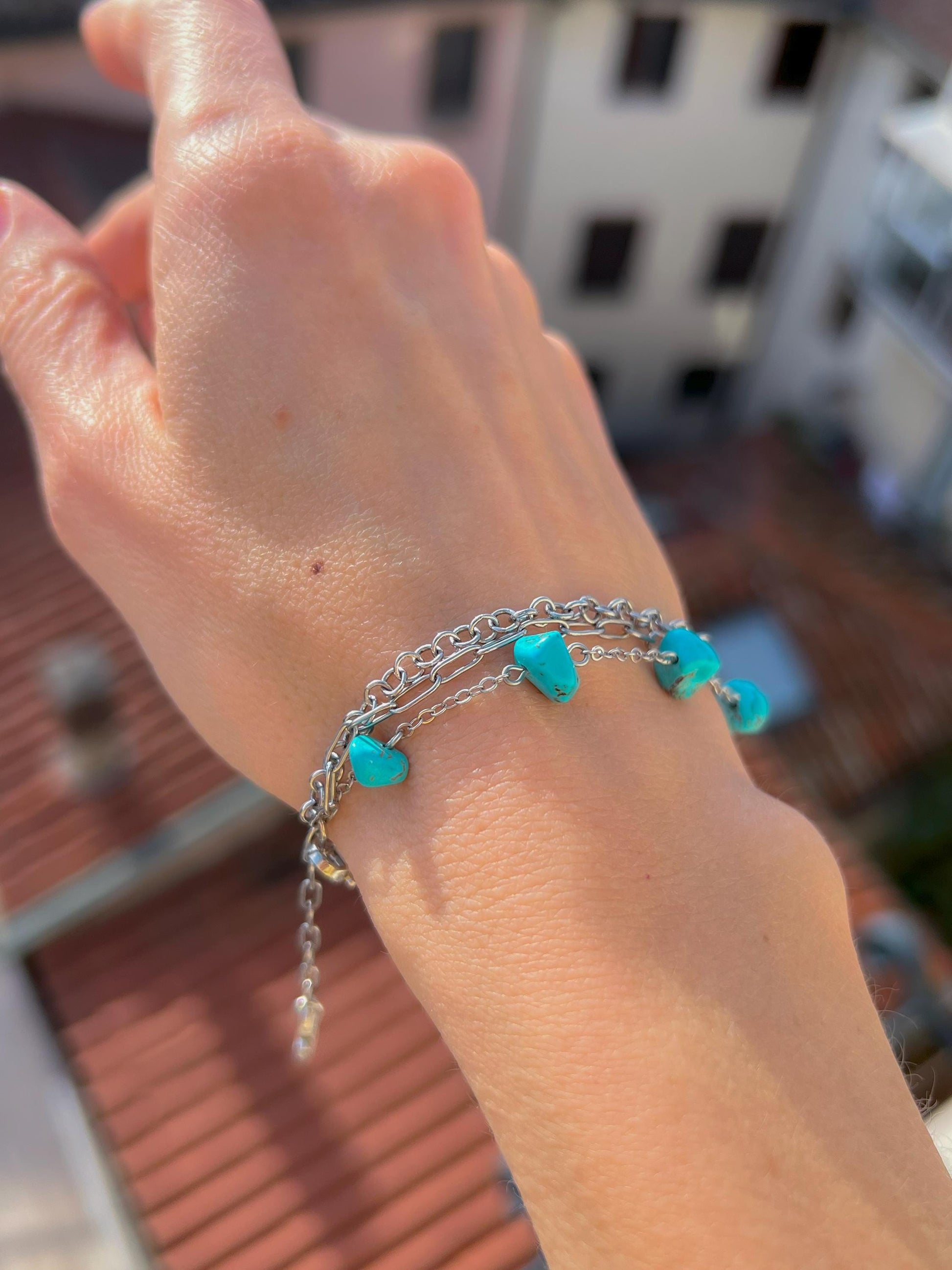Silver Turquoise Bracelet, Handmade Boho Charm Jewelry, Summer Style Birthstone, 16th Birthday Gift, Something Blue, Bohemian Bracelet
