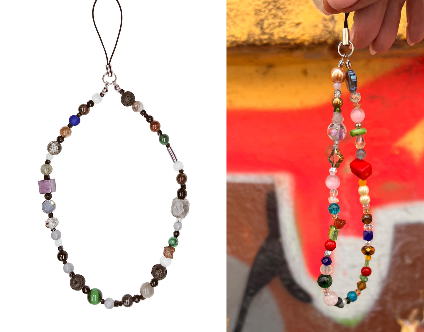 Dark Colorful Gemstone Keychain,Natural Stone Bag Charm,Handmade Beaded Purse Accessory,Handbag Charm Gift for Her,Crystal Keyring Gift Idea