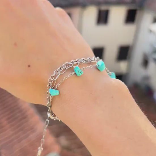 Silver Turquoise Bracelet, Handmade Boho Charm Jewelry, Summer Style Birthstone, 16th Birthday Gift, Something Blue, Bohemian Bracelet