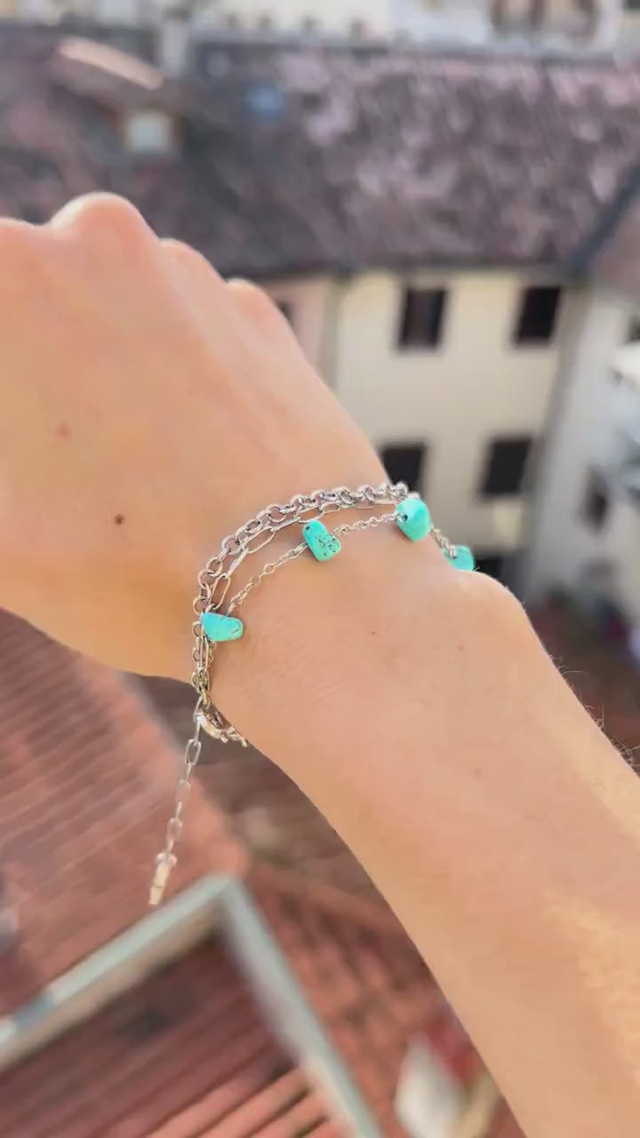 Silver Turquoise Bracelet, Handmade Boho Charm Jewelry, Summer Style Birthstone, 16th Birthday Gift, Something Blue, Bohemian Bracelet